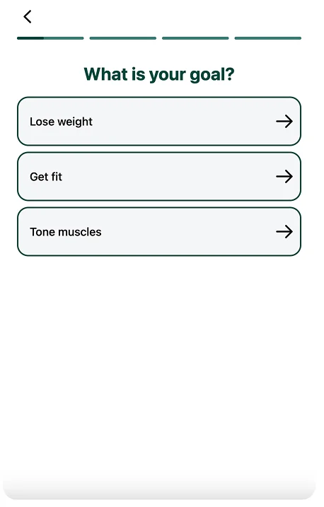 FitLens AI quiz screen: What is your goal?