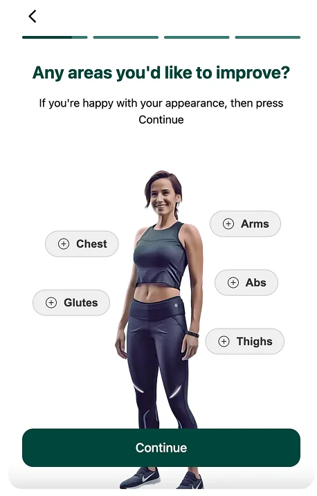 FitLens AI quiz screen: Any areas you'd like to improve?