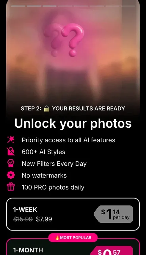 Glam AI onboarding: unlock your photos paywall