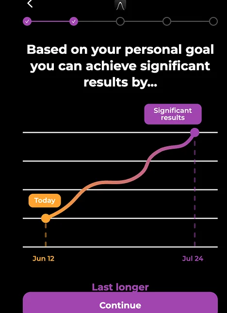 Quiz screen: Based on your personal goal you can achieve significant results by…