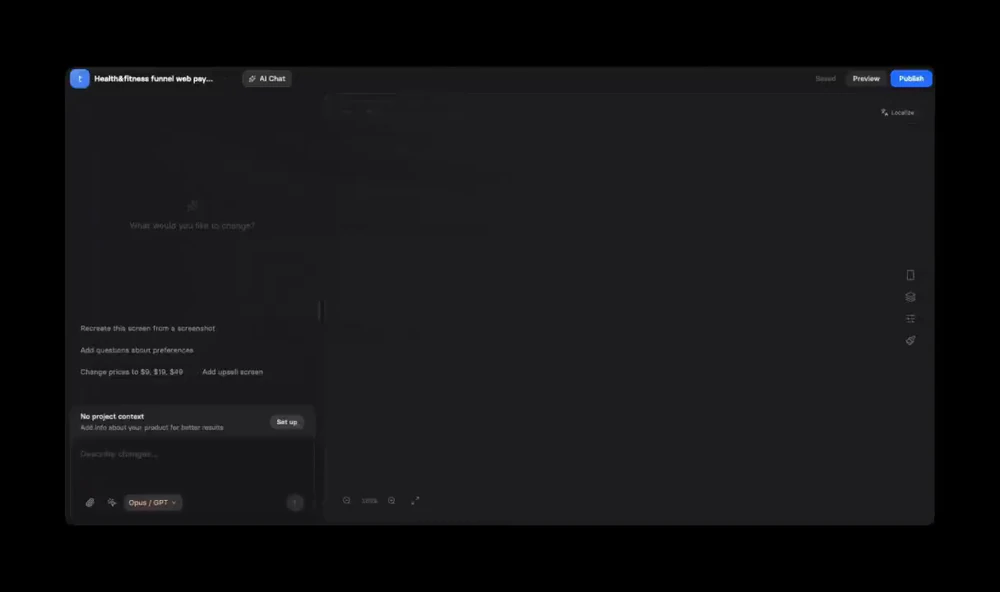 AI funnel builder generating quiz screens from a prompt