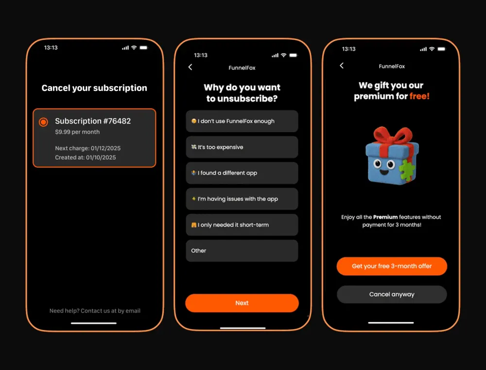 Smart cancellation flow screens
