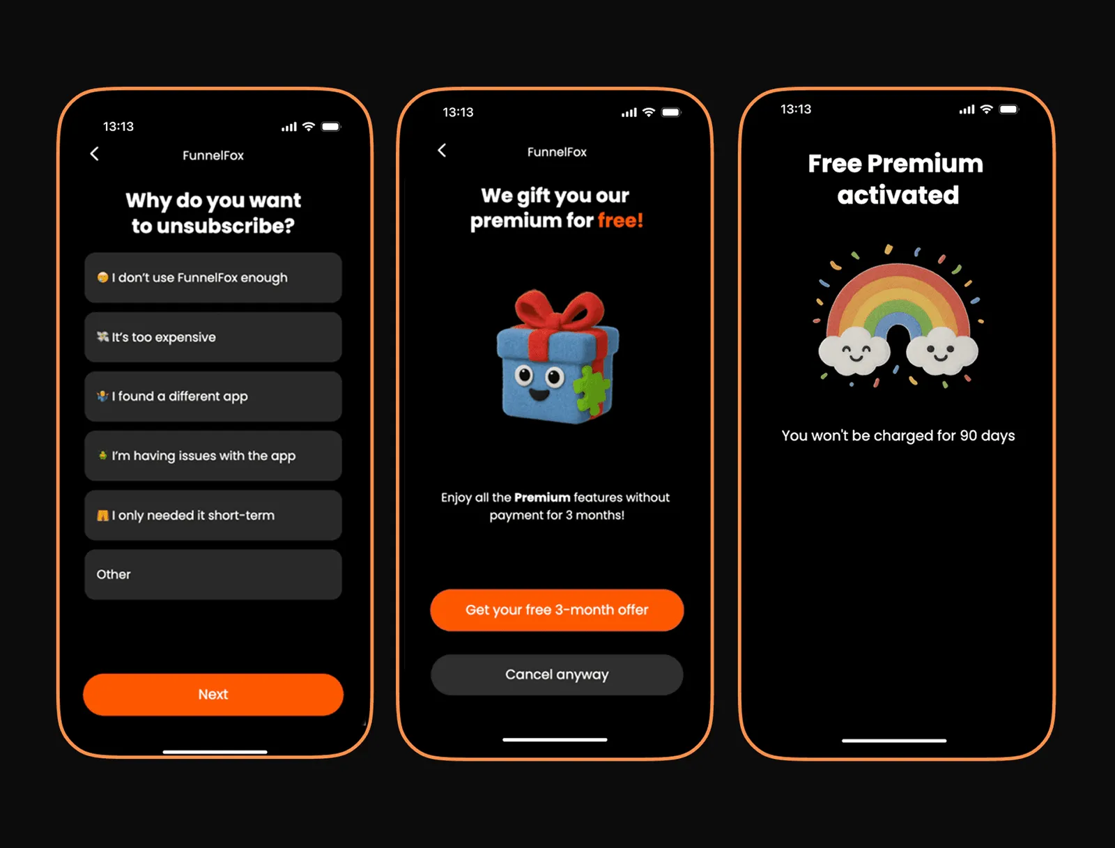 Cancellation flow screens branching by reason